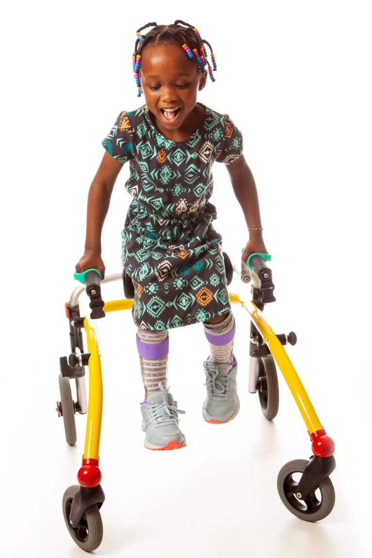 Child with walker/ child wearing splints/ child physiotherapy